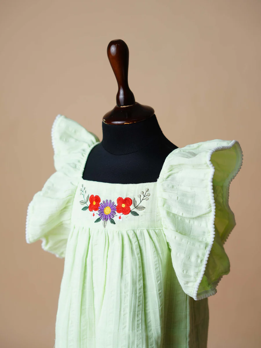 firstin muslin seer sucker flutter sleeve frock lt green firstin muslin seer sucker flutter sleeve frock lt green
