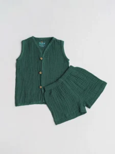 firstin muslin bubble crinkle jabla shorts set (loops) sleeveless opal