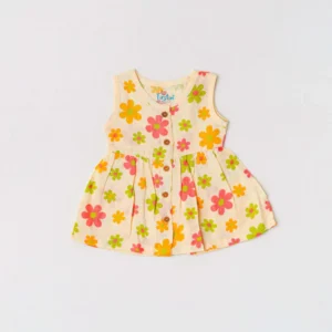 firstin muslin front open sleeveless frock vanilla petals