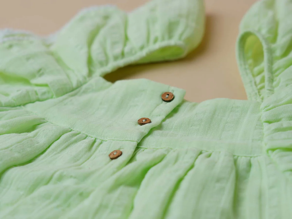 firstin muslin seer sucker flutter sleeve frock lt green firstin muslin seer sucker flutter sleeve frock lt green