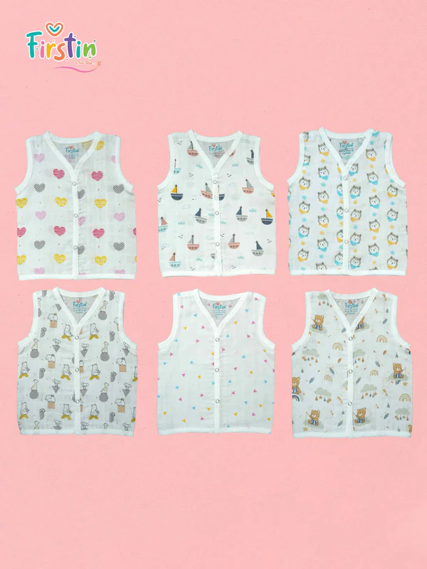 firstin muslin jabla snap button sleeveless assorted (any 3 prints) 3 pcs pack combo firstin muslin jabla snap button sleeveless assorted (any 3 prints) 3 pcs pack combo
